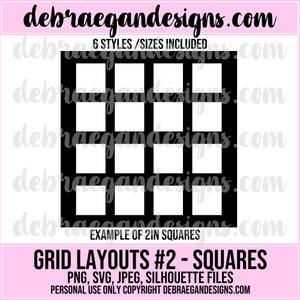 6 Stile Scrapbook Grid Layouts - Quadrate geschnitten Datei - Scrapbook Layout/Vorlage - SVG, PNG, JPEG - Silhouette, Cricut - Digital Cut File