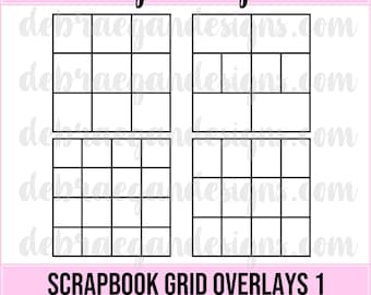 Scrapbook Grid Overlays 1 - 4 Styles - SVG, PNG, JPEG - Cricut, Silhouette - Grid Layout, Scrapbook Layout, Scrapbook Cut File