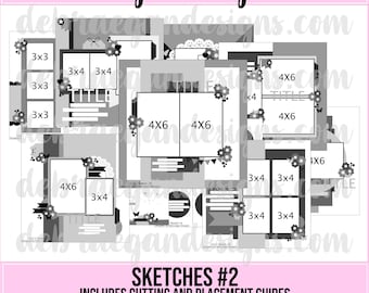 Sketches #2 - 10 Scrapbooking Sketches - Includes Cutting and Placement Guides - 12x12 Scrapbook Sketches, Scrapbook Layout, PDF Book, ebook