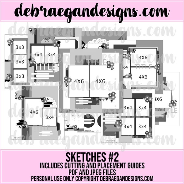 Sketches #2 - 10 Scrapbooking Sketches - Includes Cutting and Placement Guides - 12x12 Scrapbook Sketches, Scrapbook Layout, PDF Book, ebook