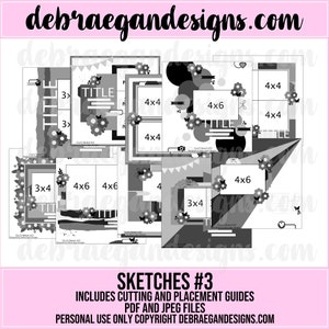 Sketches #3 - 10 croquis de scrapbooking - Comprend des guides de coupe et de placement - Croquis de scrapbooking 12x12, mise en page de scrapbooking, livre PDF, ebook