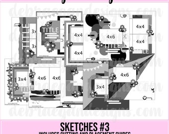 Croquis n°3 - 10 croquis de scrapbooking - guides de découpe et de placement inclus - croquis de scrapbooking 12 x 12, mise en page scrapbooking, livre PDF, ebook