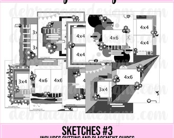 Sketches #3 - 10 Scrapbooking Sketches - Includes Cutting and Placement Guides - 12x12 Scrapbook Sketches, Scrapbook Layout, PDF Book, ebook