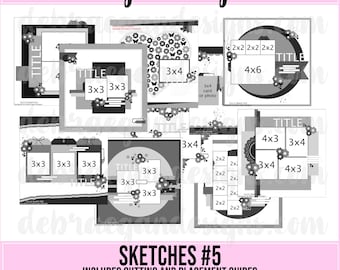 Croquis #5 - 10 croquis de scrapbooking - guides de découpe et de placement inclus - croquis de scrapbooking 12 x 12, mise en page de scrapbooking, livre PDF, ebook