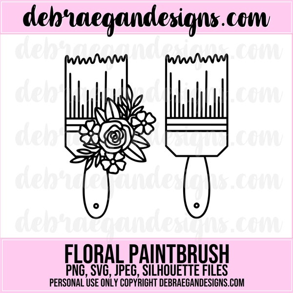 Floral Paintbrush Digital Cut File - SVG, PNG, JPEG - Silhouette Cameo, Cricut - Painting, Artist, Flowers, Scrapbooking