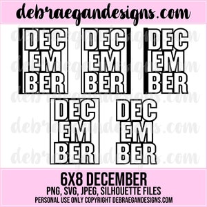 6x8 december digitaal cut-bestand - 5 stijlen - SVG, PNG, JPEG - silhouet, Cricut - Kerstmis, decemberalbum, december dagelijks, scrapbooking
