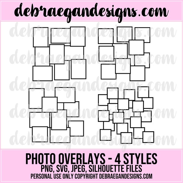 Scrapbook Photo Overlays - 4 Styles - SVG, PNG, JPEG - Silhouette, Cricut - Photo Frame Clusters, Photo Frames, Scrapbook Layout