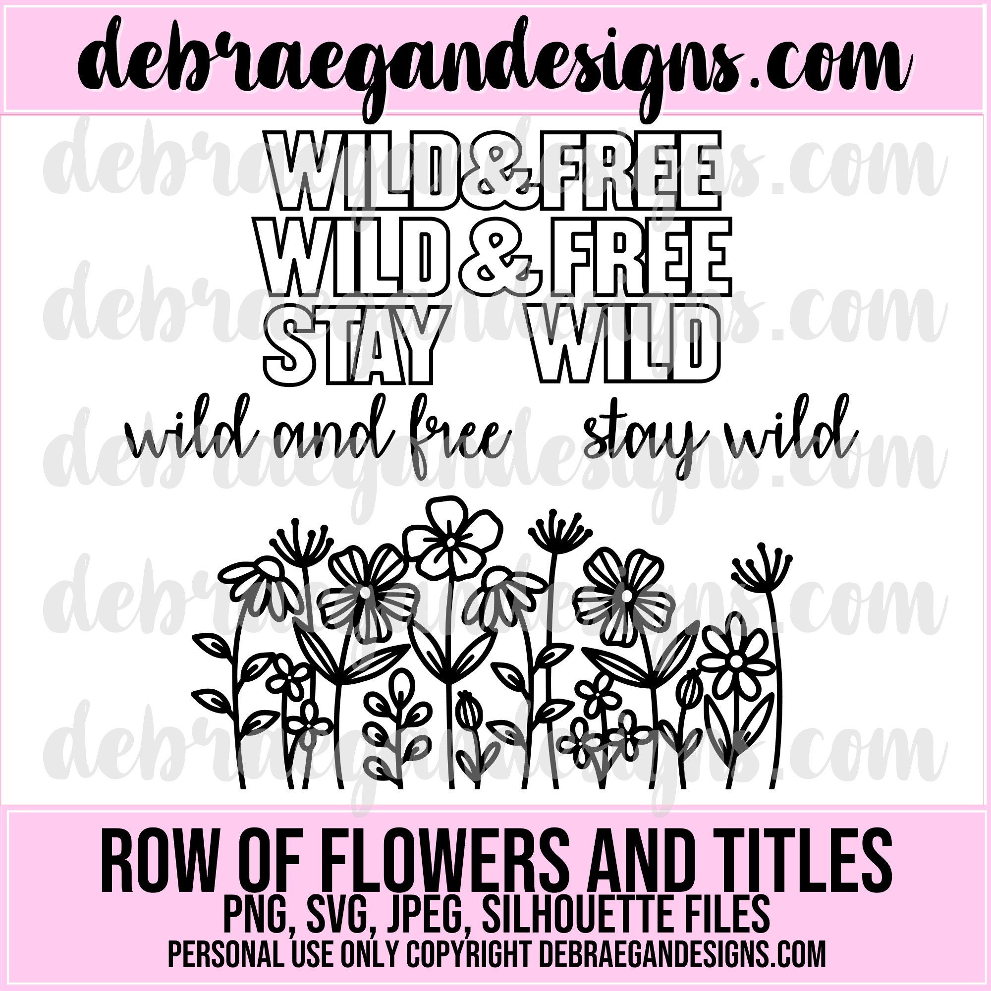 Row of Flowers & Titles Digital Cut File SVG, PNG, JPEG Silhouette