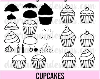 8 Styles - Cupcakes Cut Files - SVG, PNG - Layered Cupcakes, Sprinkles - Digital Cut File, Cricut, Silhouette - Cake, Birthday, Candle