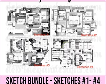 Lot de croquis - croquis n°1 - n°4 - 40 croquis, guides de découpe et de placement inclus - croquis de scrapbooking 12 x 12, scrapbooking, livre PDF, ebook