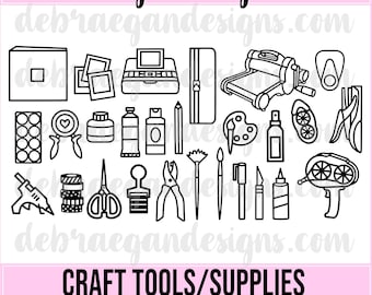 27 Craft Tools/Supplies Cut File -SVG, PNG, .Studio 3- Individual PNGs, Tape Runner, Photo Printer, Scissors, Washi, Glue Gun,Paint,Glue etc