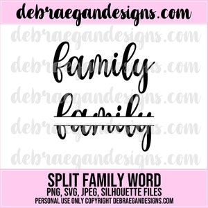 Digital klippfil med ord för delad familj - Anpassa med dina släktnamn - SVG, PNG, JPEG - Silhouette, Cricut