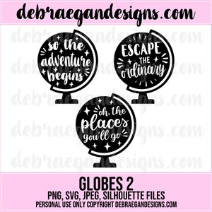 Globes 2 Digital Cut File - SVG, PNG, JPEG - Silhouette Cameo, Cricut - Cut File, Avontuur, Escape the Ordinary, Globe, World