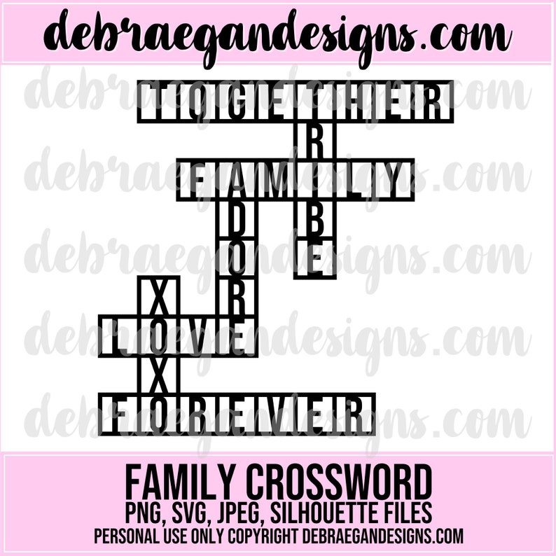 Family Crossword Digital Cut File SVG, PNG Family Words, Crossword