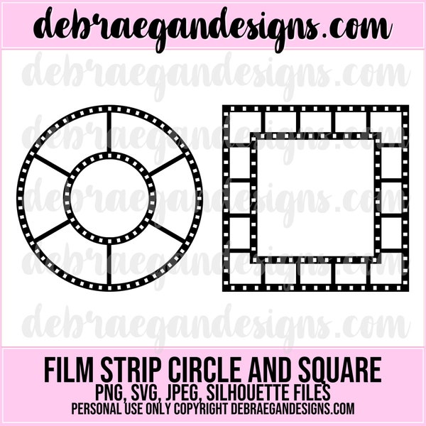 Film Strip Circle and Square - Frames - SVG, PNG, JPEG - Silhouette Cameo, Cricut - Cut File, Scrapbooking - Digital Cut File