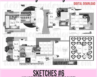 Croquis n°6 - 10 croquis de scrapbooking - guides de découpe et de placement inclus - croquis de scrapbooking 12 x 12, mise en page de scrapbooking, livre PDF, livre électronique
