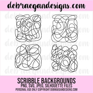 May include: Four black and white scribble backgrounds. The backgrounds are made up of random lines and curves. The backgrounds are perfect for adding a unique touch to your designs.
