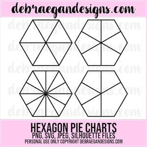 Zeshoek cirkeldiagrammen digitaal gesneden bestand - 4 stijlen - SVG, PNG, JPEG - Silhouette Cameo, Cricut - gesneden zeshoeken, - Scrapbooking