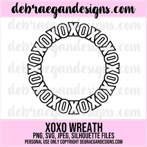 XoXo Wreath Digital Cut File - SVG, PNG, JPEG - Silhouette Cameo, Cricut - File di taglio, Scrapbooking, Corona, Amore, Abbracci e Baci