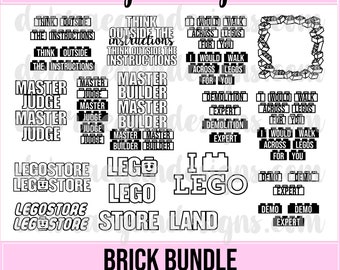 Brick Bundle - 9 Assorted Brick Cut Files- I Love Bricks, Brick Titles, Brick Wreath SVG, PNG - Silhouette Cameo, Cricut - Digital Cut File