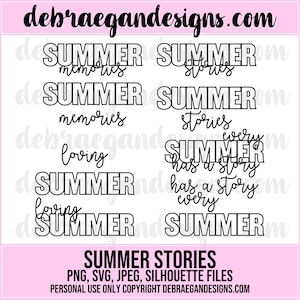 Summer Stories - 4 Summer Titles - SVG, PNG, JPEG - Silhouette Cameo, Cricut - Cut File, Scrapbooking - Digital Cut File