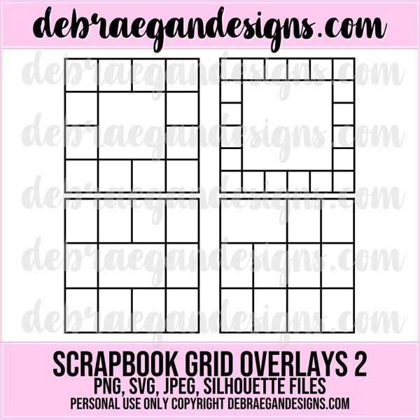 Scrapbook Grid Overlays 2 - 4 Styles - SVG, PNG, JPEG - Cricut, Silhouette - Grid Layout, Scrapbook Layout, Scrapbook Cut File, Photo Grid