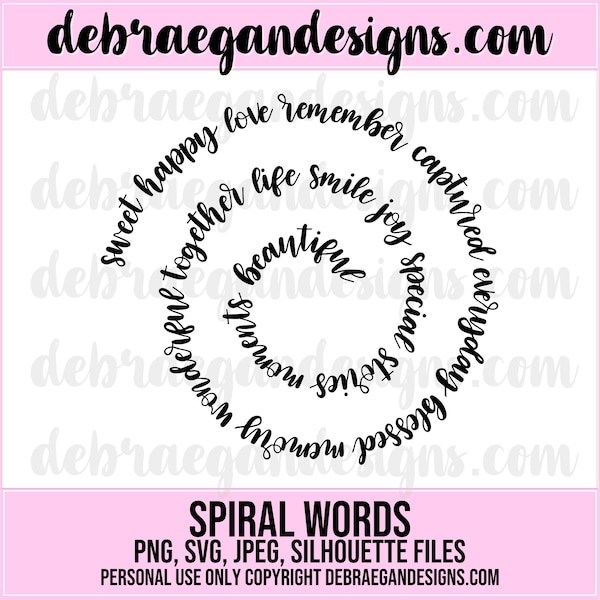 Spiral Words - Background - SVG, PNG, JPEG - Silhouette Cameo, Cricut - Cut File, Scrapbooking - Digital Cut File