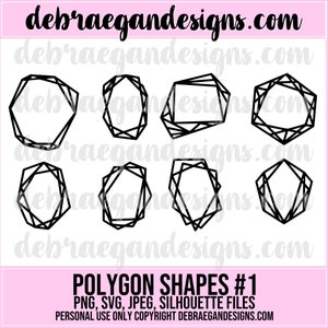 Polygon Shapes 1 Digital Cut File - 8 styles. SVG, PNG - Geometric, Frames, Shapes - Scrapbooking, Cricut, Silhouette