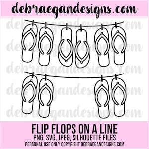 Flip Flops auf einer Linie digitale Datei - 2 Stile - SVG, PNG - Banner, Sommer, Strand, Flip Flop - Scrapbooking, Cricut, Silhouette