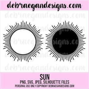 Sun Digital Cut File - 2 Styles-  SVG, PNG, JPEG - Silhouette Cameo, Cricut - Sun, Rays, Sunshine, Summer- Scrapbooking