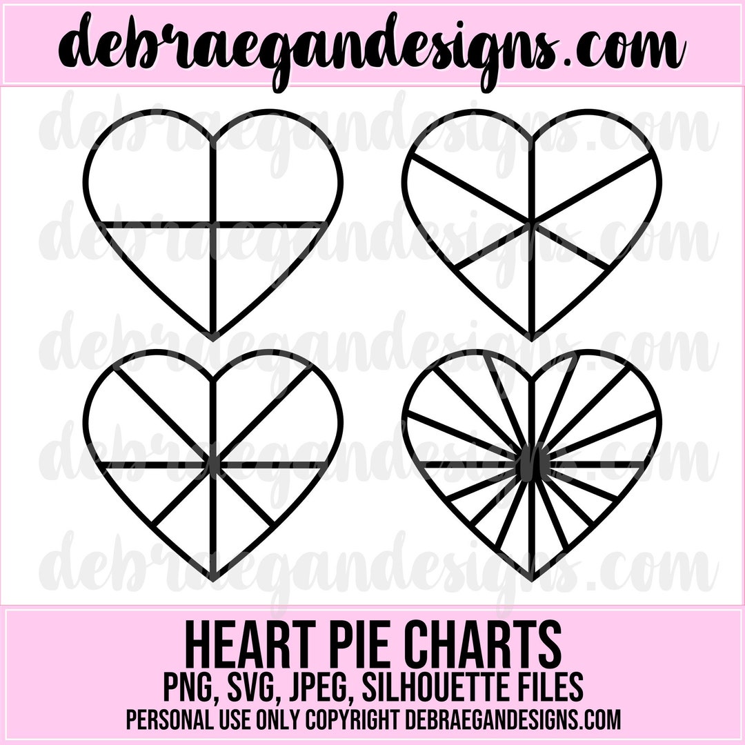 Heart Pie Charts Digital Cut File 4 Styles SVG, PNG, JPEG Silhouette