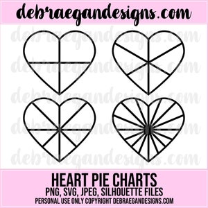 Hart cirkeldiagrammen digitaal gesneden bestand - 4 stijlen - SVG, PNG, JPEG - Silhouette Cameo, Cricut - harten, cirkeldiagrammen, Scrapbooking