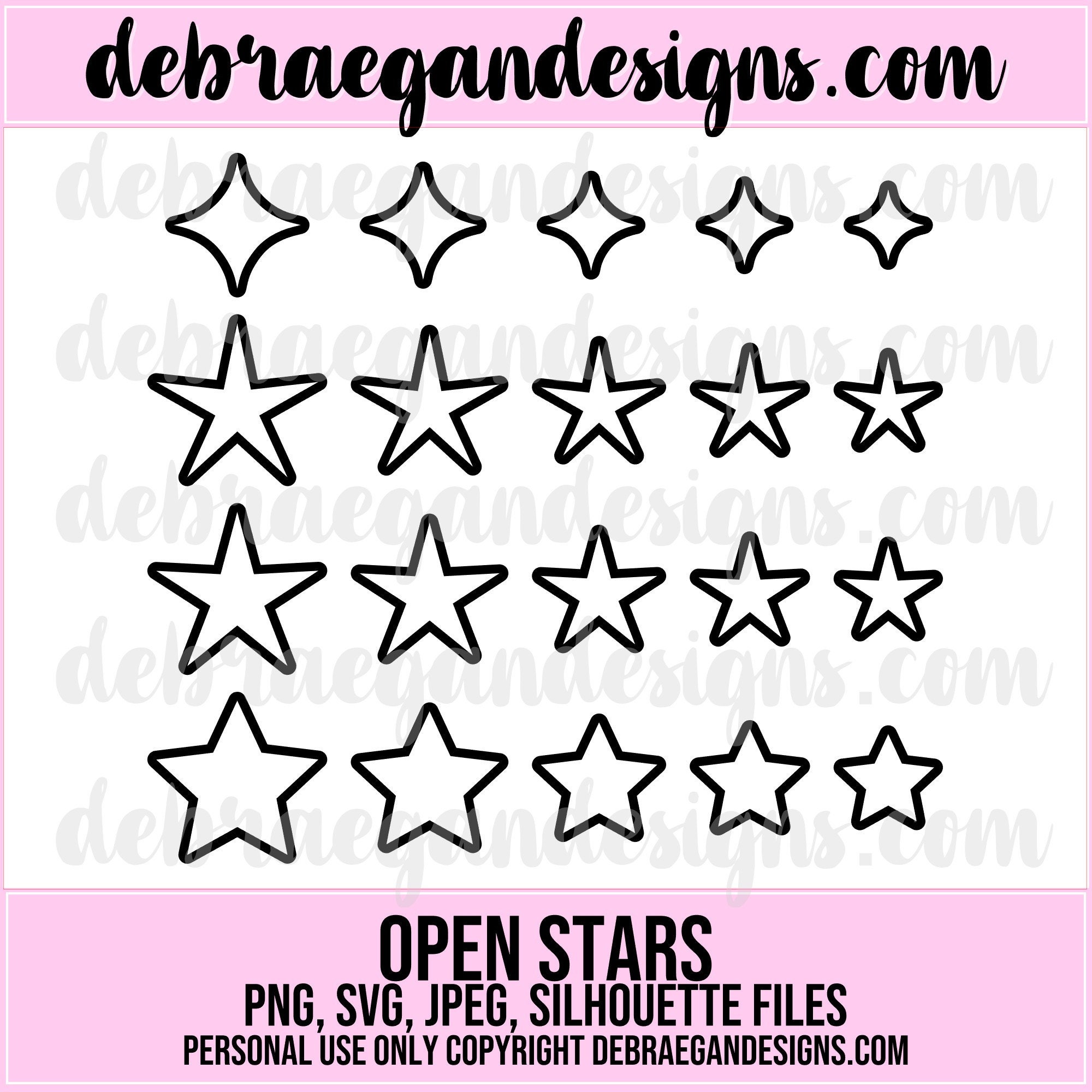 Open Stars Cut File - SVG, PNG, JPEG - Silhouette Cameo, Cricut - Cut ...