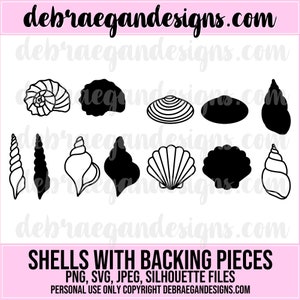 Shells Digital Cut File -SVG, PNG, JPEG - Silhouette Cameo, Cricut - Beach, Seashells Scrapbooking