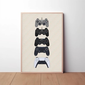 Playstation Controller Evolution Art Print, Gamer Room Decor, games room