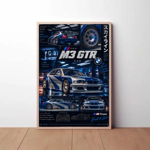 BMW M3 GTR E46 Poster | Racing Car Wall Art | Blue & Silver Motorsport Print | JDM Style Garage Decor | Car Lover Gift