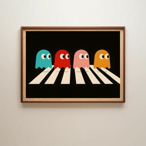 Pacman Ghosts, Abbey Road, Retro Arcade Poster, Wall Art, Man Cave