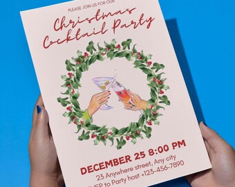 Christmas Cocktail Party Invitation, Holiday Event Template (Digital Download)