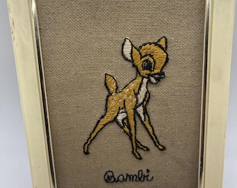 Quadro ricamato BAMBI Walt Disney Productions VTG anni '60 - RARO