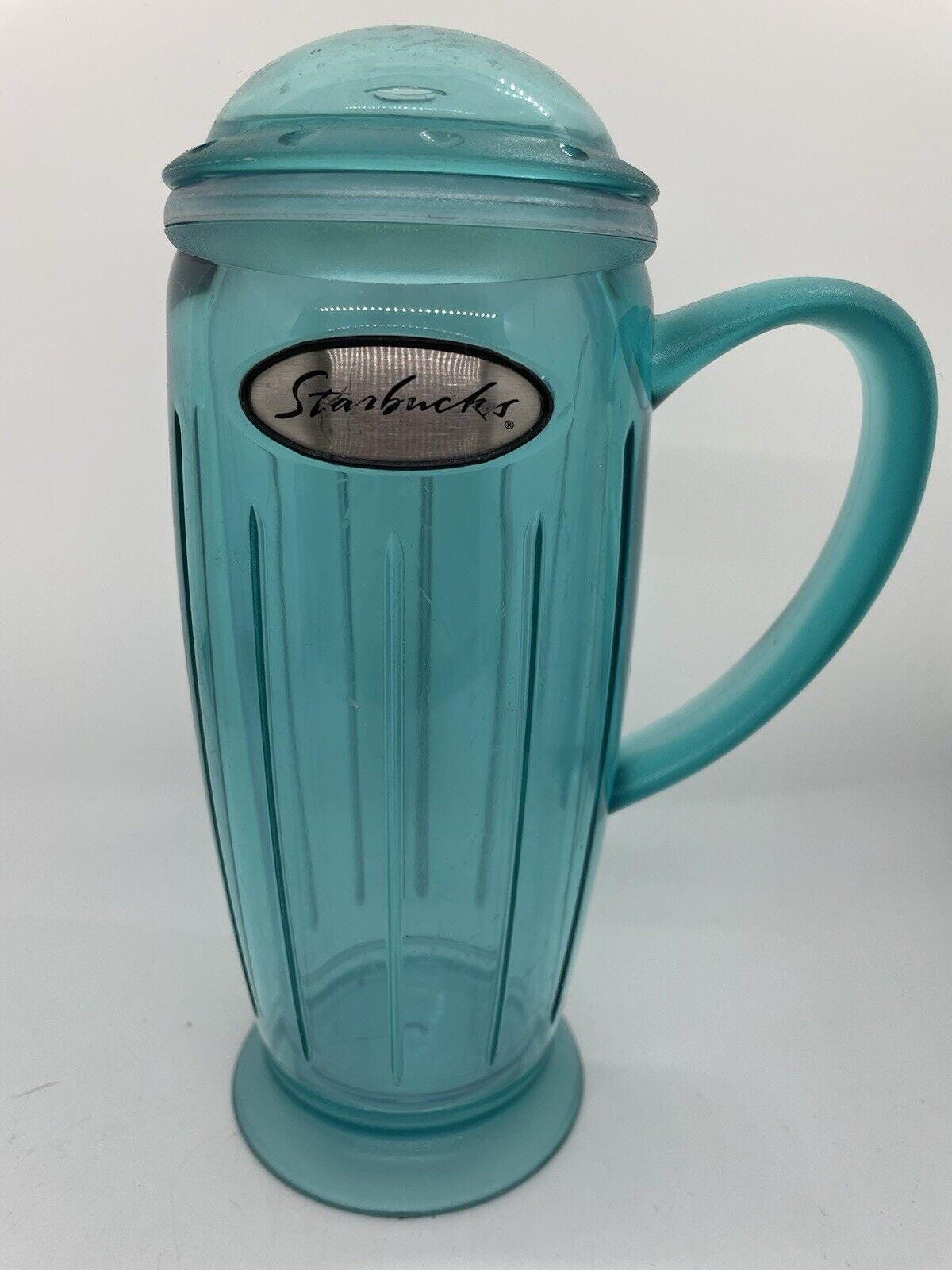 STARBUCKS Vtg. 2001 Green Barista Rocket Travel Coffee Tumbler Plastic 16 oz