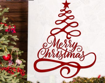 メリークリスマスツリーのレーザーカットファイル：CNCプラズマウォータージェット（デジタルダウンロード）