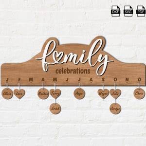 Familiekalender teken dxf/svg, digitale instant download (dxf, svg, pdf, ai), laser-cnc plasma waterjet cut, DIY Wall Art-ideebestand