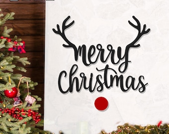メリークリスマス鹿のレーザーカットファイル：DIYウォールアート（デジタルダウンロード）