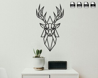 鹿のポリゴンウォールアート：レーザーカットファイルテンプレート（デジタルダウンロード）