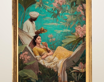 Impression d'art femme indienne d'inspiration moghole : décoration d'intérieur asiatique (téléchargement numérique)