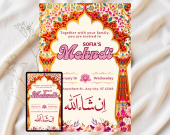 Girly Mehndi Invitation: Editable Henna Party Invite (Digital)