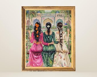 Mughal Sisters Art Print | Indian Pakistani Home Decor (Digital Download)