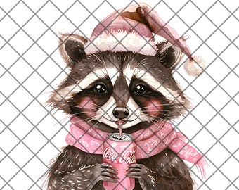 Coquette Raccoon Santa Diet Coke PNG, Christmas Sublimation (Digital)