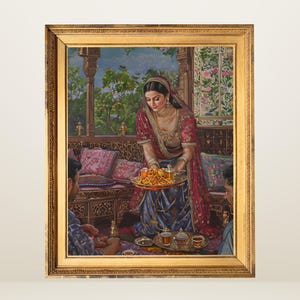 Meheman Nawazi | Indian Mughal inspired digital art work, Printable wall art, traditional Indian Pakistani art, Indian woman painting