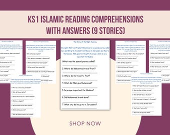 Islamic Reading Comprehension Worksheets: 9 Faith-Based Stories (Ages 5-7) (Digital Download)